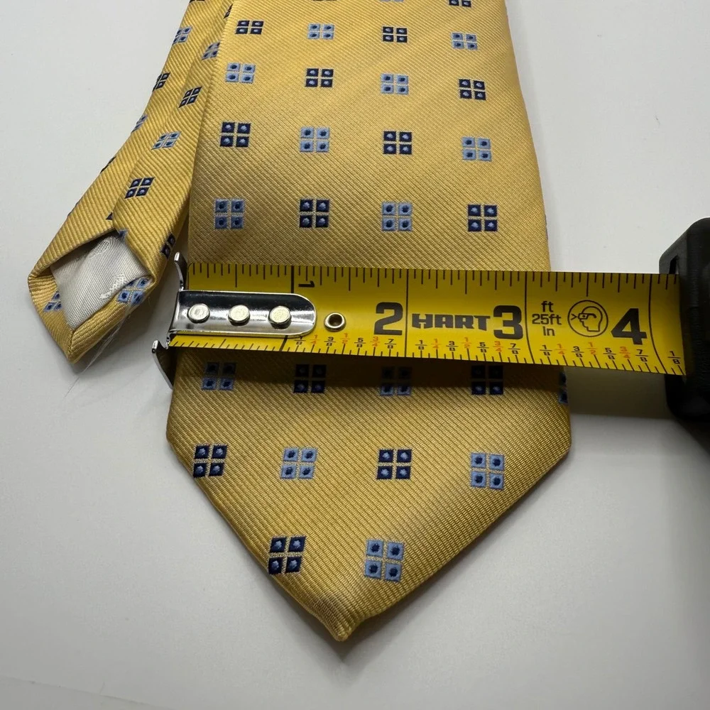 Brooks Brothers‎ 346 Men's pure Silk Necktie Gold Blue Geometric Pattern 3.25